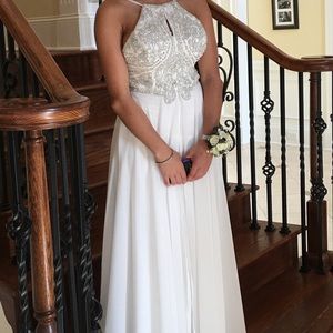 White Sequined Bodice Prom Gown
